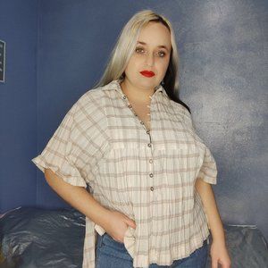 NWT BDG Urban Outfitters plaid oversized shirt short sleeves size M Cottage Boho